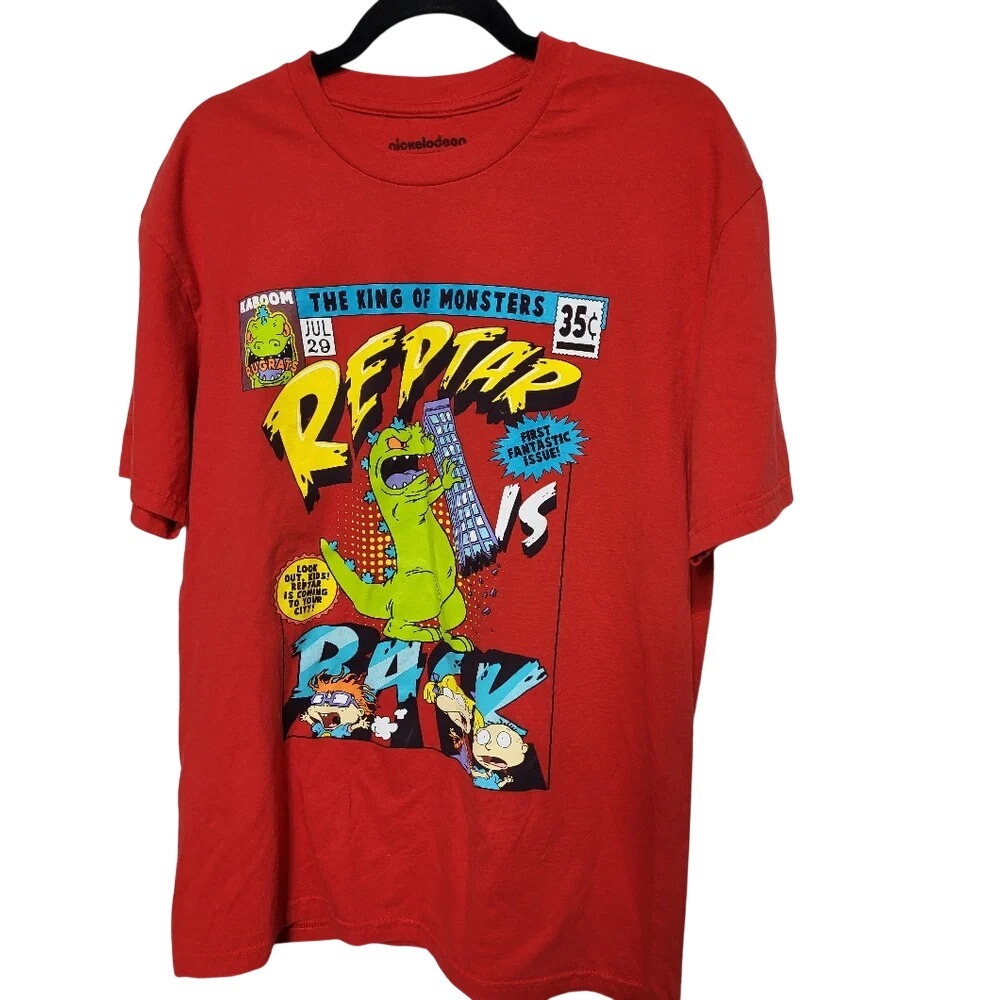 Nickelodeon Rugrats Reptar King of Monsters Comic Graphic T-Shirt Red Mens Large